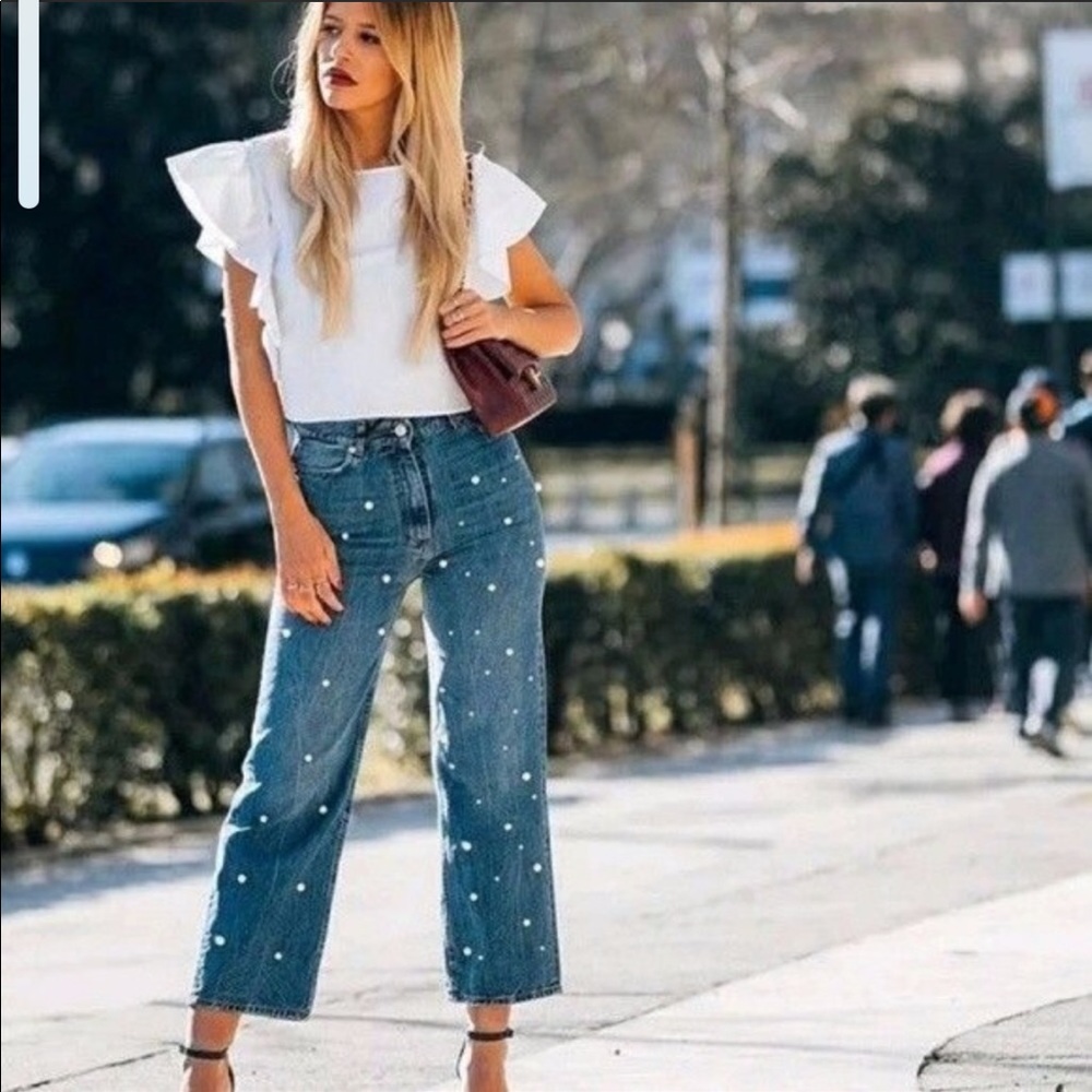Zara Hi-rise pearl jeans